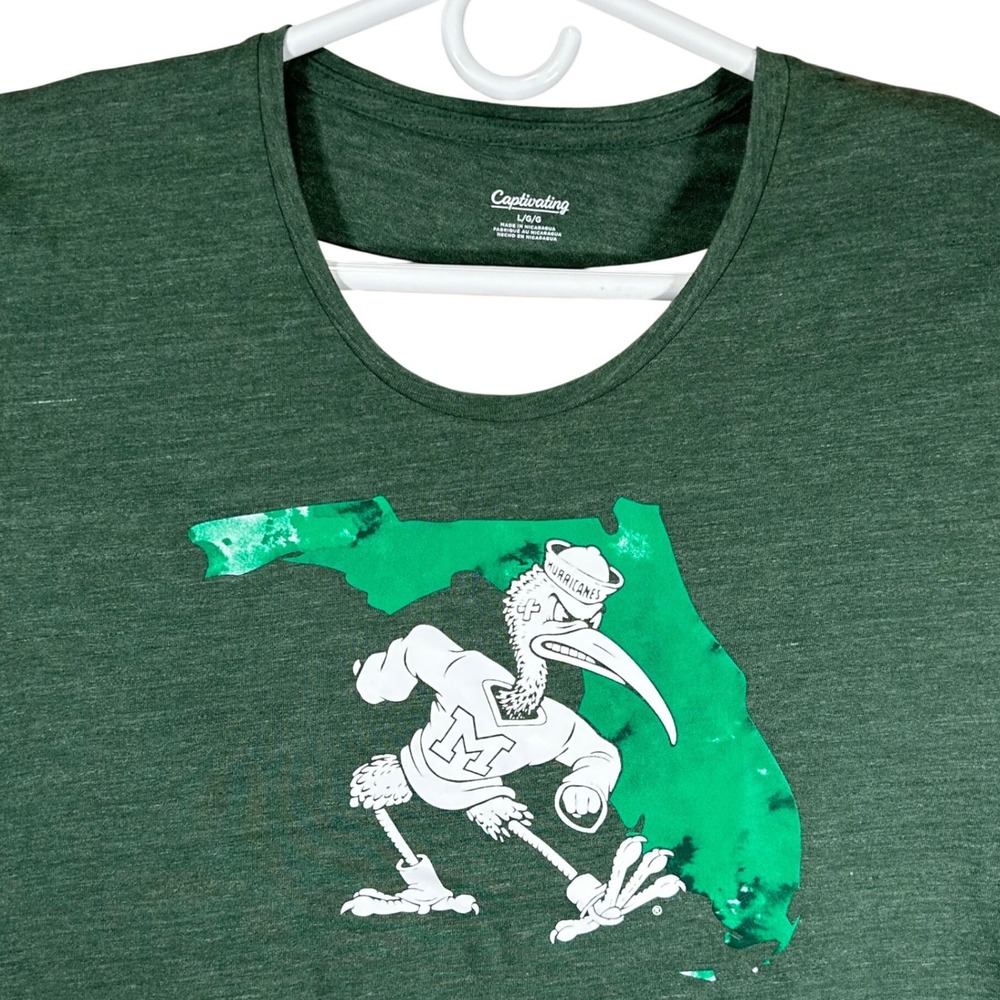 Captivating Miami Hurricanes Florida Graphic T-Shirt Green Women Large New